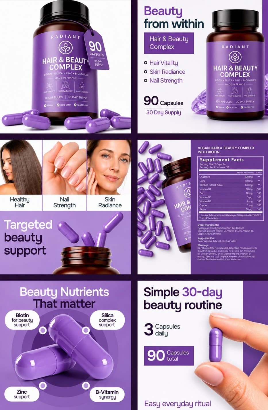 Radiant Hair and Beauty Complex biotin capsules listing images