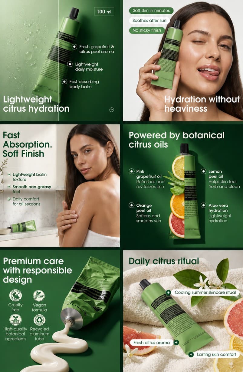 Botanical Citrus Body Balm aluminum tube listing image set