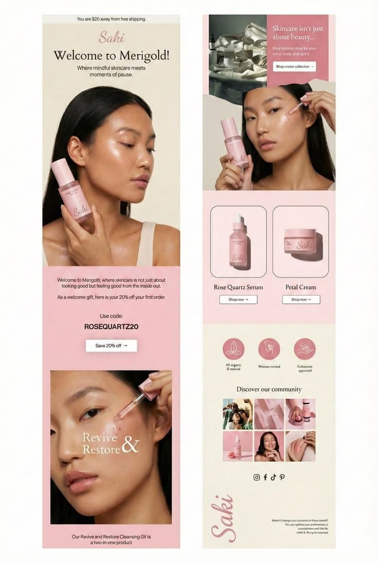 Saki Skincare welcome onboarding email marketing sequence