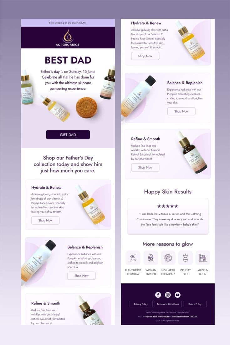 Father’s Day holiday gift guide email campaign for ACT Organics
