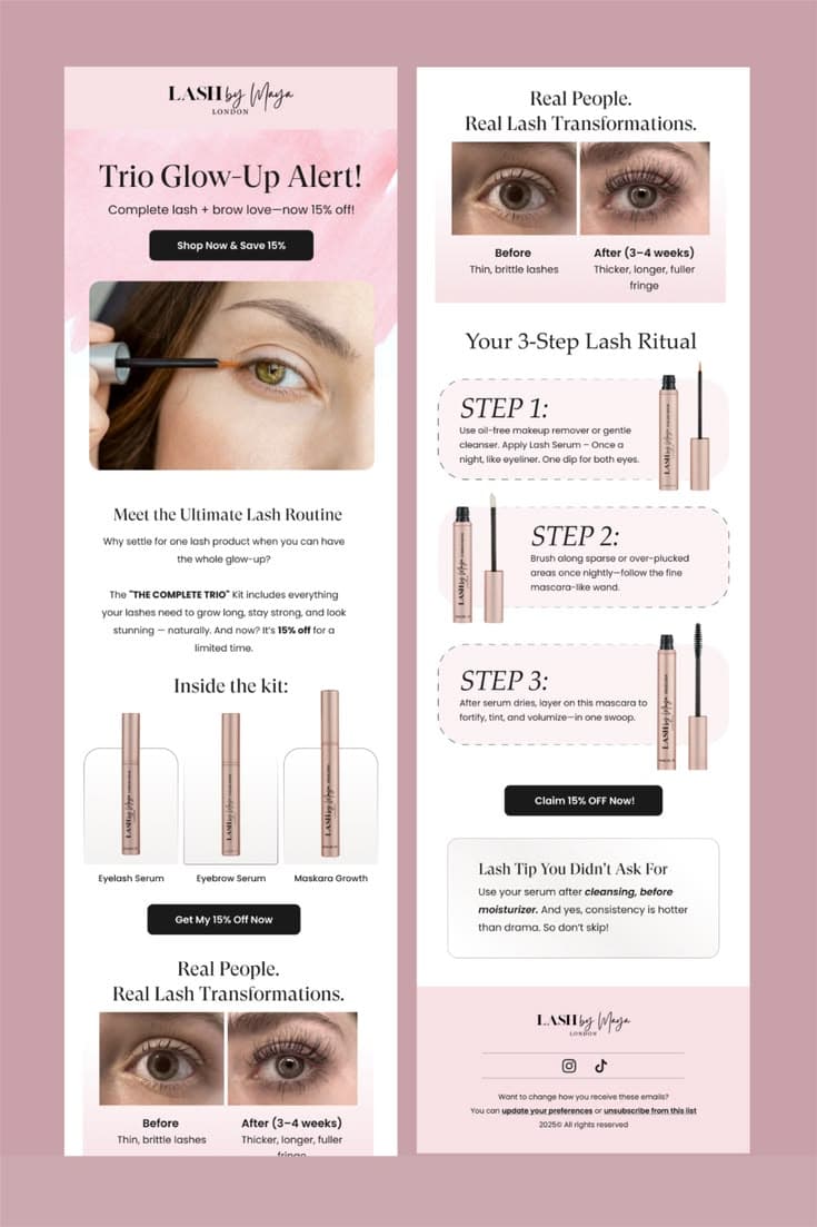 Lash by Maya London Trio Glow-Up Ritual email campaign