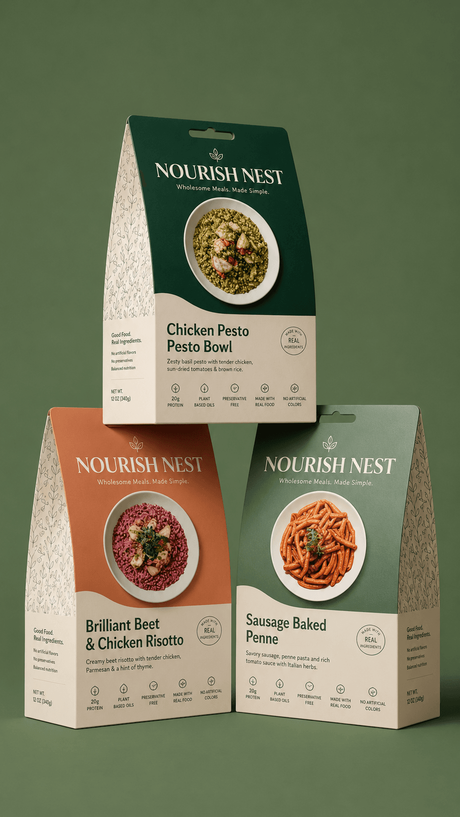 Nourish Nest organic wholesome meal kit handle box packaging
